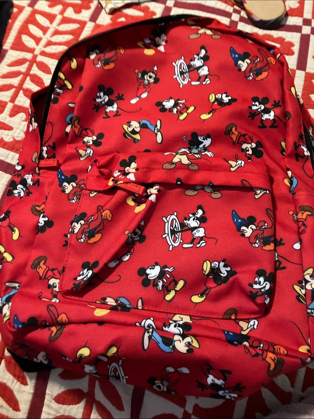 Disney Red Mickey Mouse Allover Print Backpack